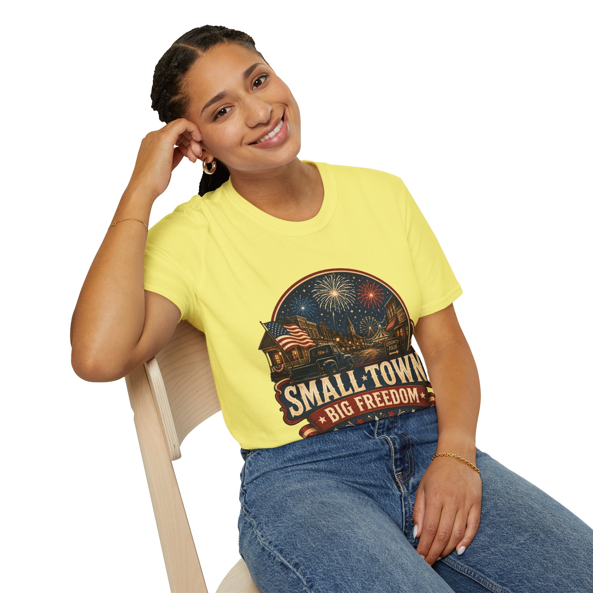 Small Town Big Freedom T-Shirt — Patriotic 4th of July Fireworks Tee