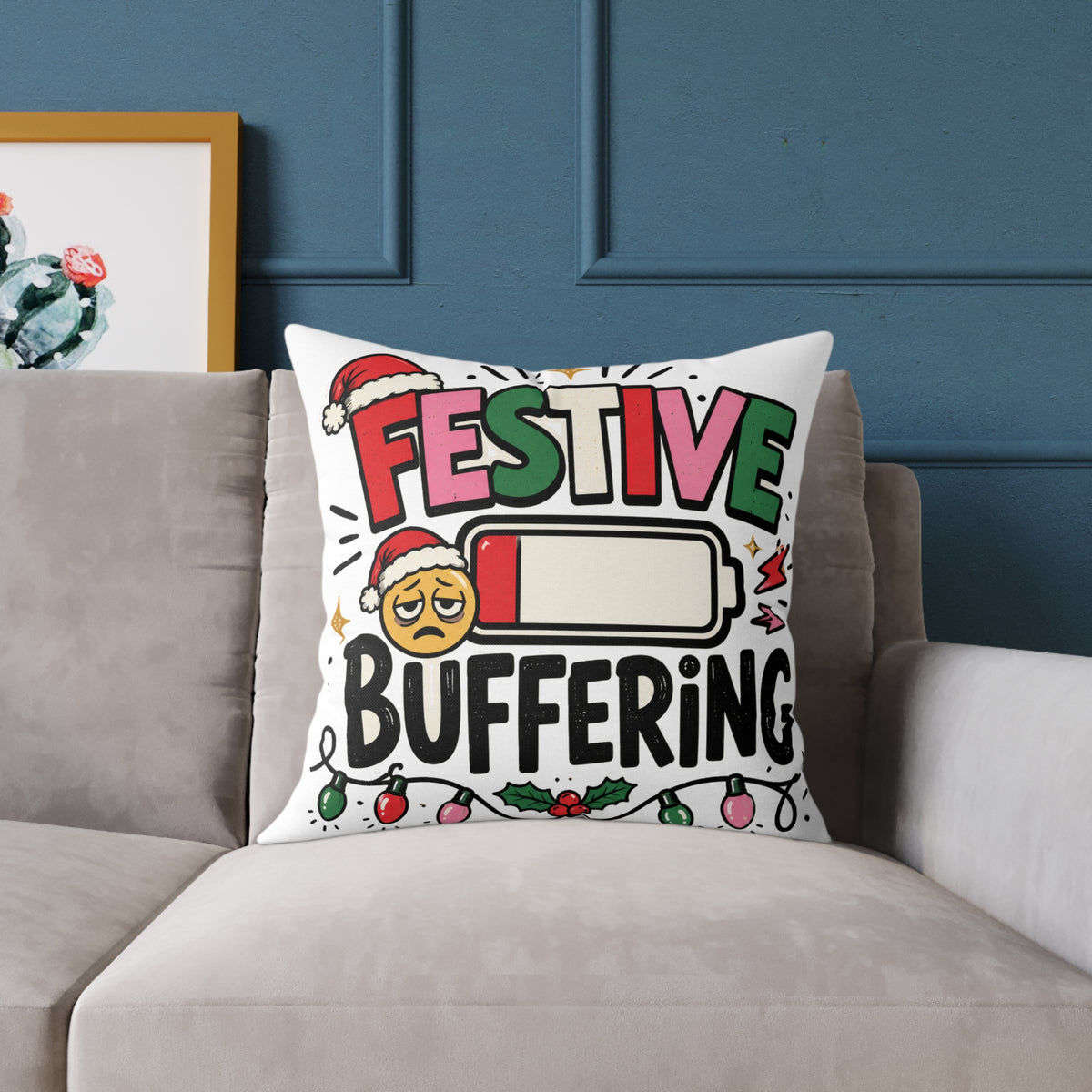 Festive Buffering Modern Day Christmas Square Poly Canvas Pillow