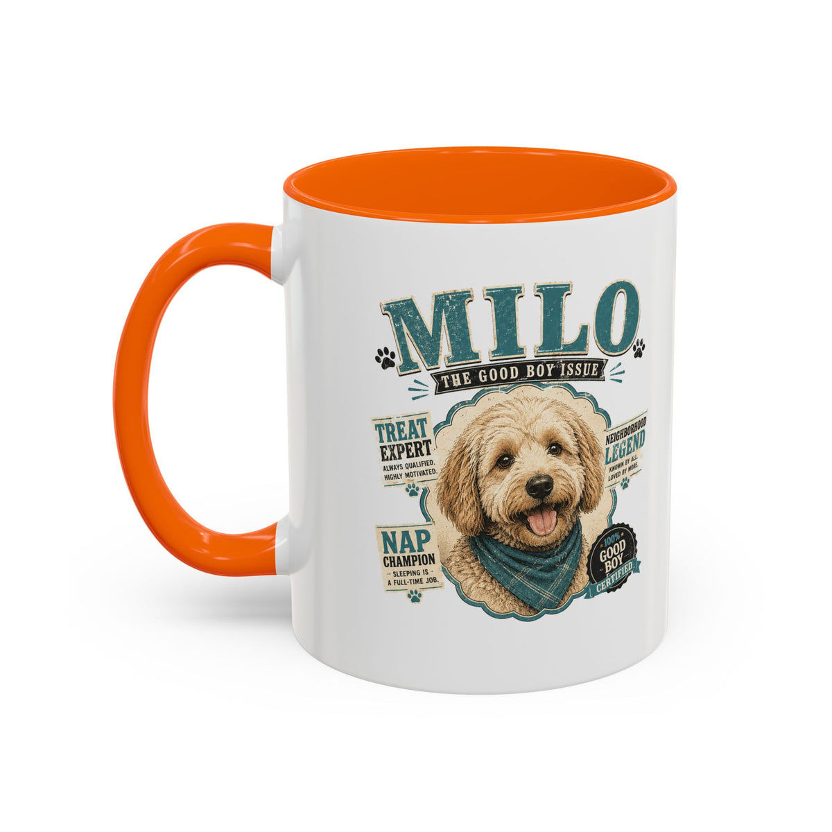 Milo Bailey Dog Dad Mom Personalized Dog Mug — "Milo The Good Boy" Accent Coffee Mug