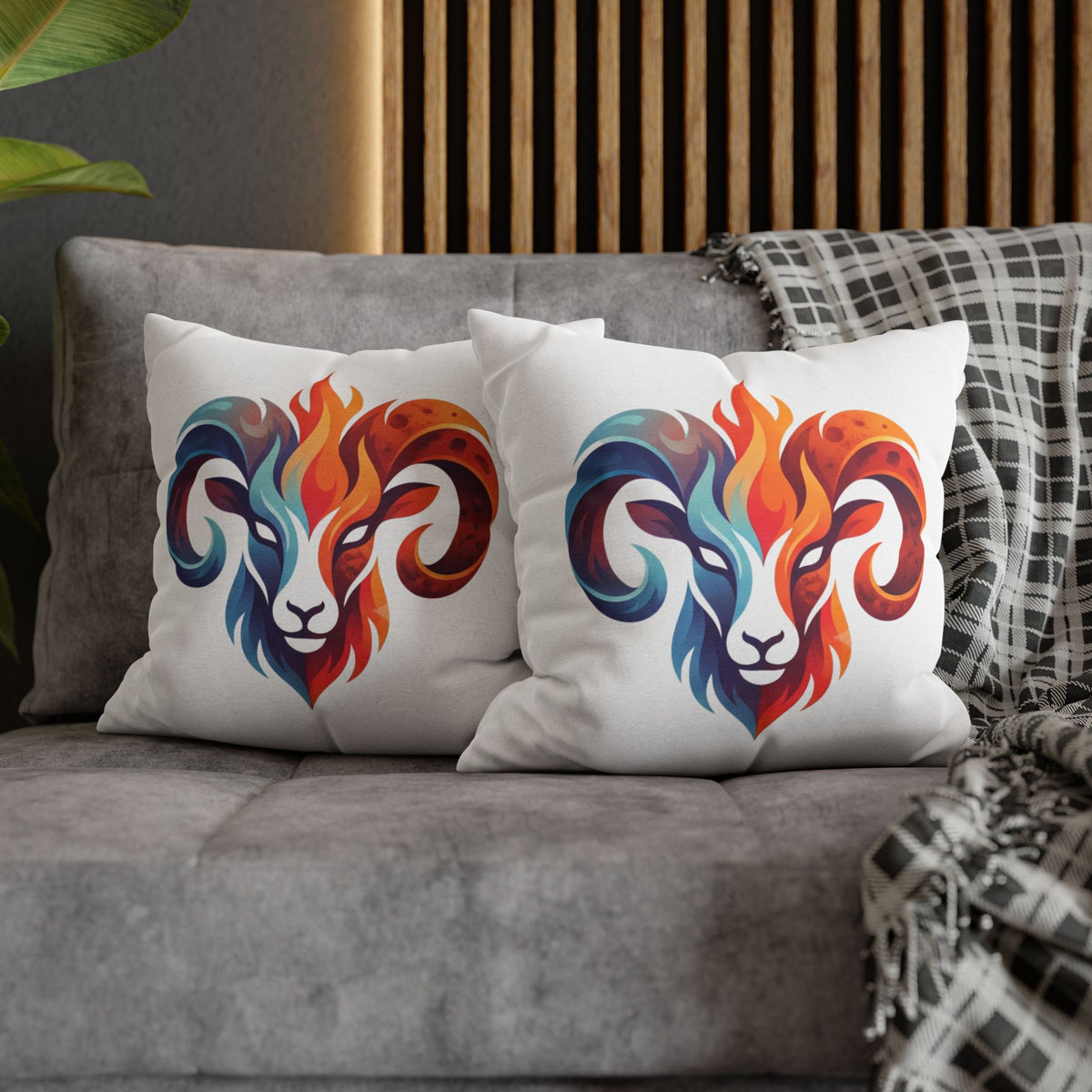 Aries Ram Flame Art Pillowcase — Colorful Zodiac Throw Pillow Cover