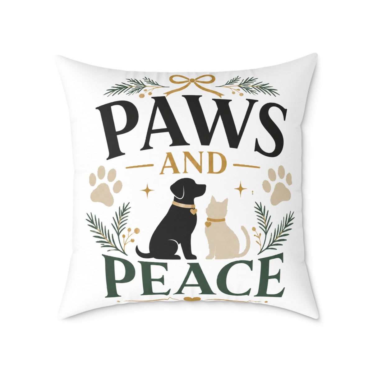 Christmas Paws and Peace Holiday Throw Pillow — Dog & Cat Christmas Decorative Cushion