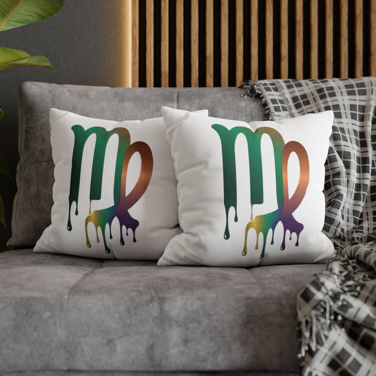 Virgo Zodiac Drip Pillowcase — Colorful Astrology Square Throw Pillow Cover