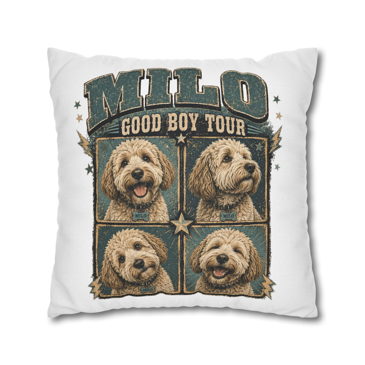 Dog Pillowcase— "MILO Good Boy Tour" Spun Polyester Throw Pillowcase Milo Bailey Dog Dad Mom