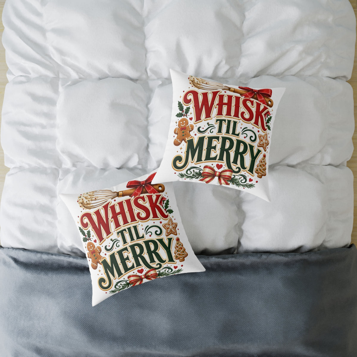 Christmas Whisk 'Til Merry Holiday Pillow - Christmas Baking Decorative Throw Pillow