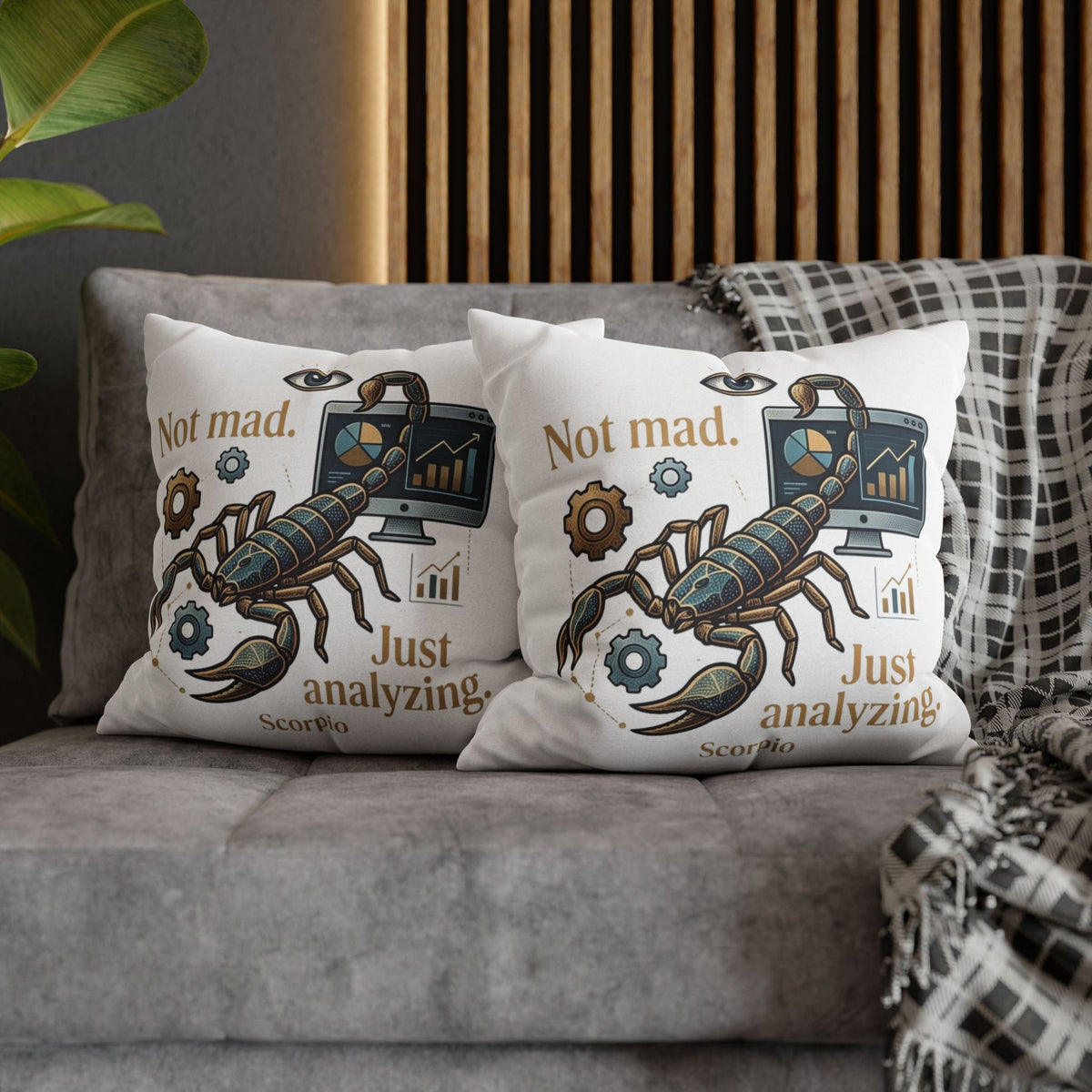 Scorpio Pillowcase - "Not Mad. Just Analyzing." Astrology Scorpion Decorative Pillow