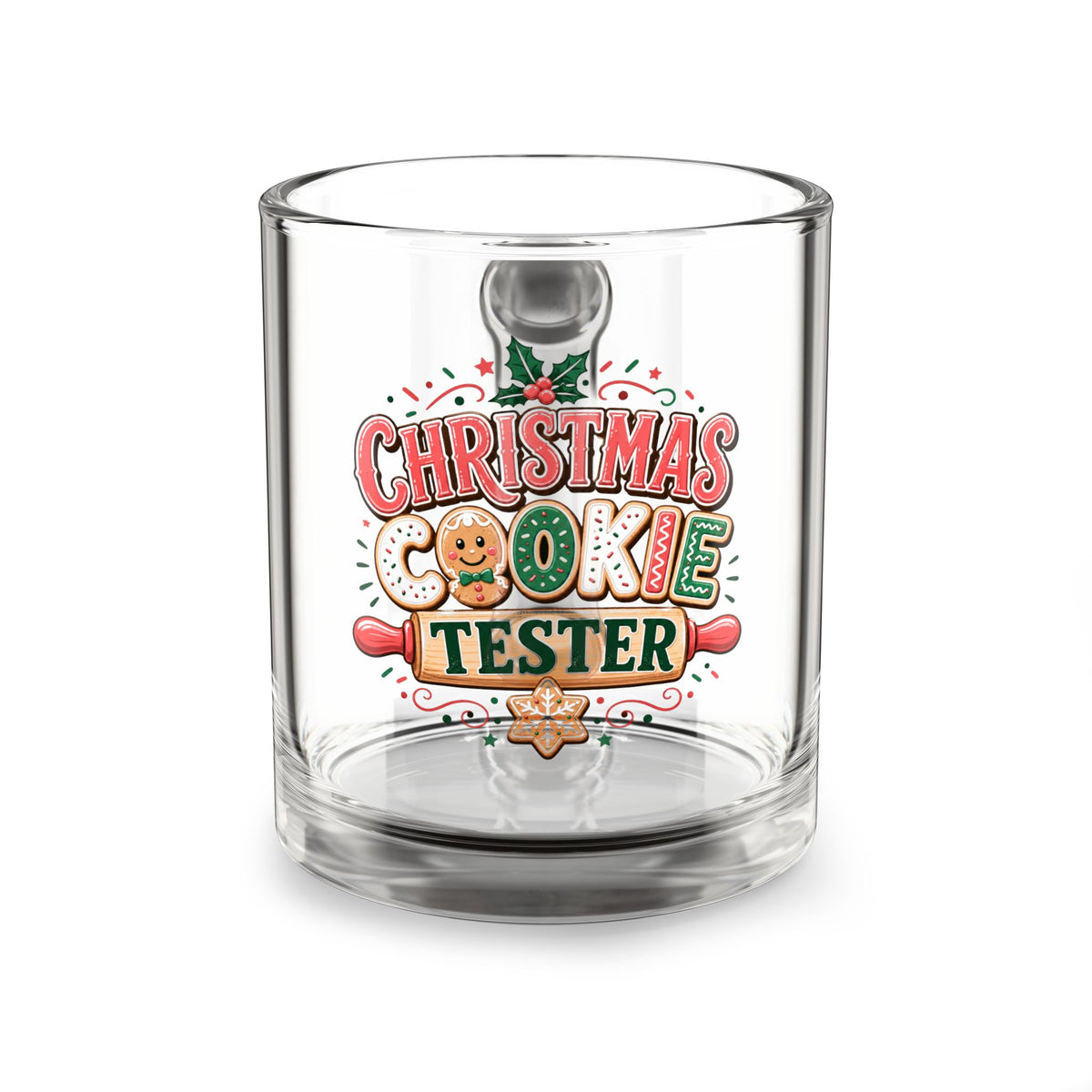 Christmas Glass Mug 10 oz Christmas Cookie Tester Glass Mug — 10oz Holiday Baking Coffee Cup
