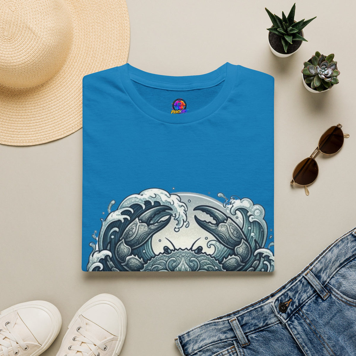 Crab and Waves Graphic T-Shirt — Coastal Oceanic Nautical Tee