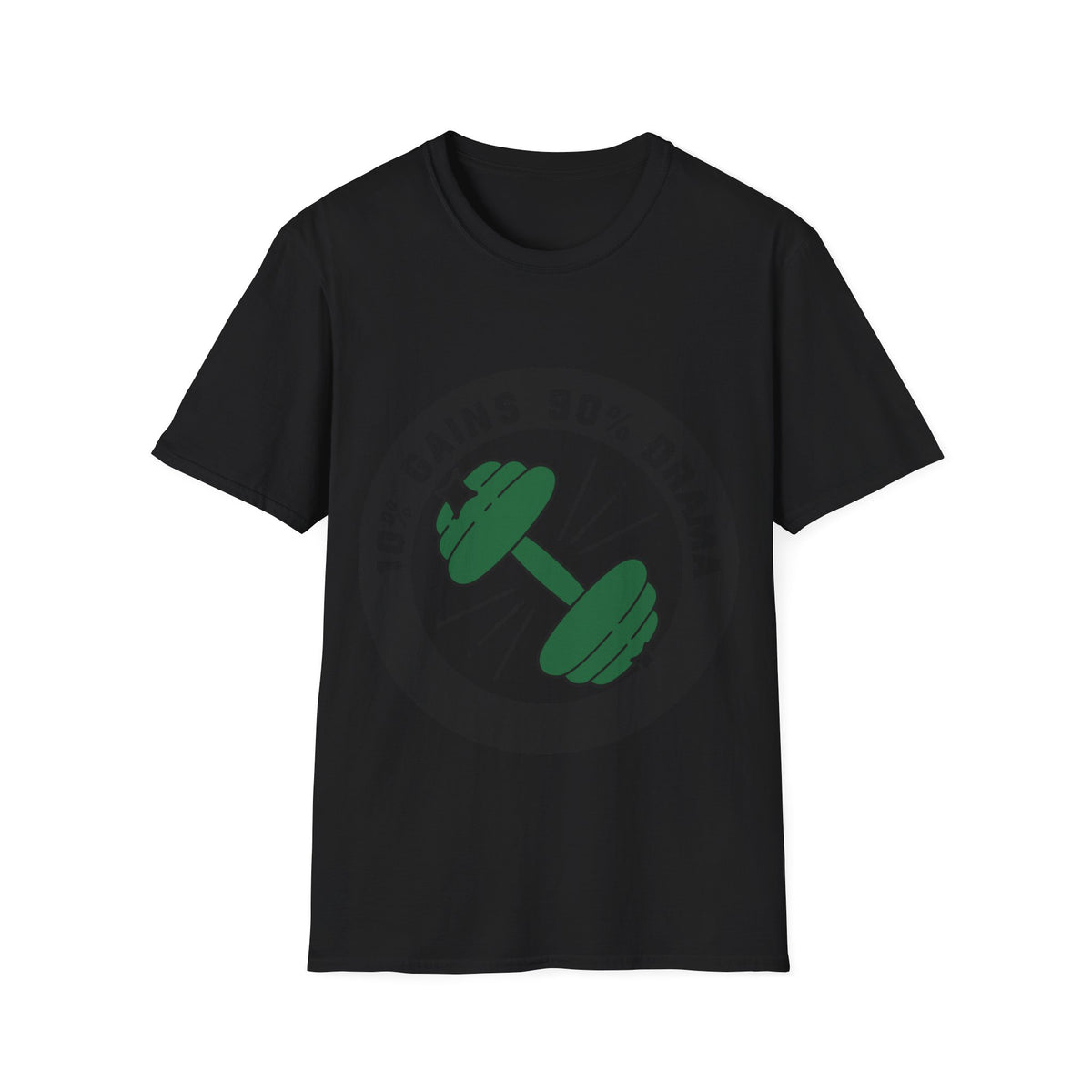 10% Gains 90% Drama Dumbbell T-Shirt - Funny Gym Circle Logo Graphic Tee - Trending Now - September 2026