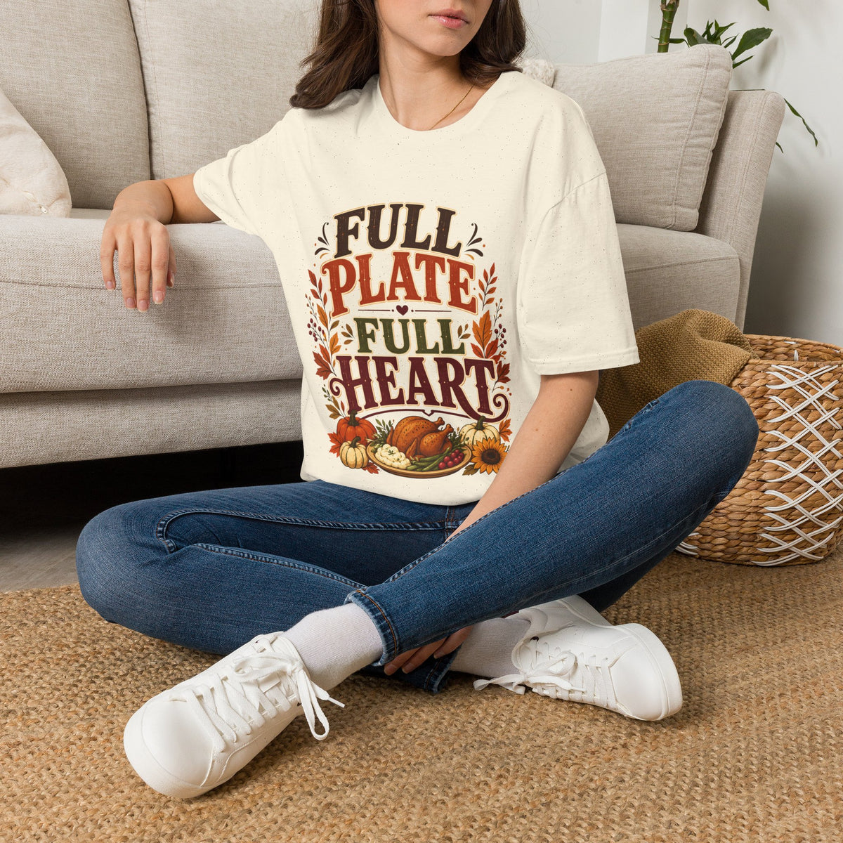 Thanksgiving T-Shirt - "Full Plate Full Heart" Fall Harvest Tee