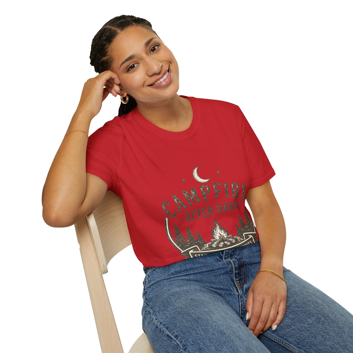 Campfire T-Shirt — "Campfire After Dark" Moonlit Camping Graphic
