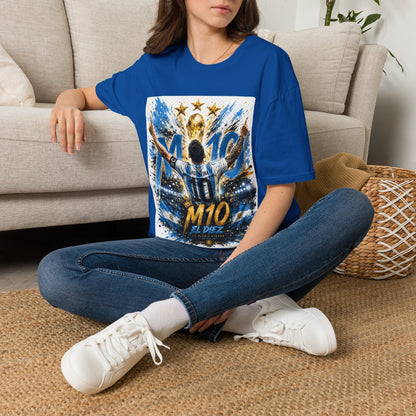 Argentna  Soccer M10 Champion T-Shirt — Gold Trophy & Stars Football Fan Tee