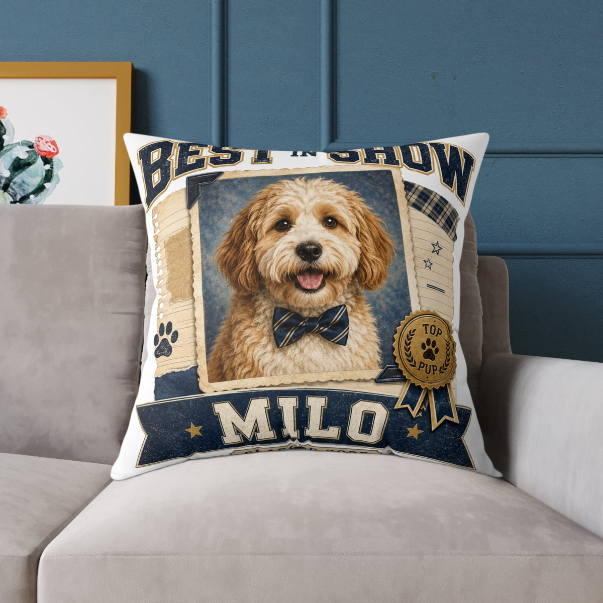 Best in Show Custom Pet Pillow  Milo Bailey Dog Dad Mom — Personalized Dog Photo Pillow with Name (Milo)