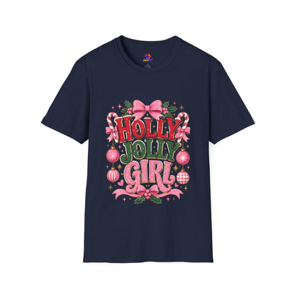 Holly Jolly Girl T-Shirt — Pink Holiday Graphic Tee