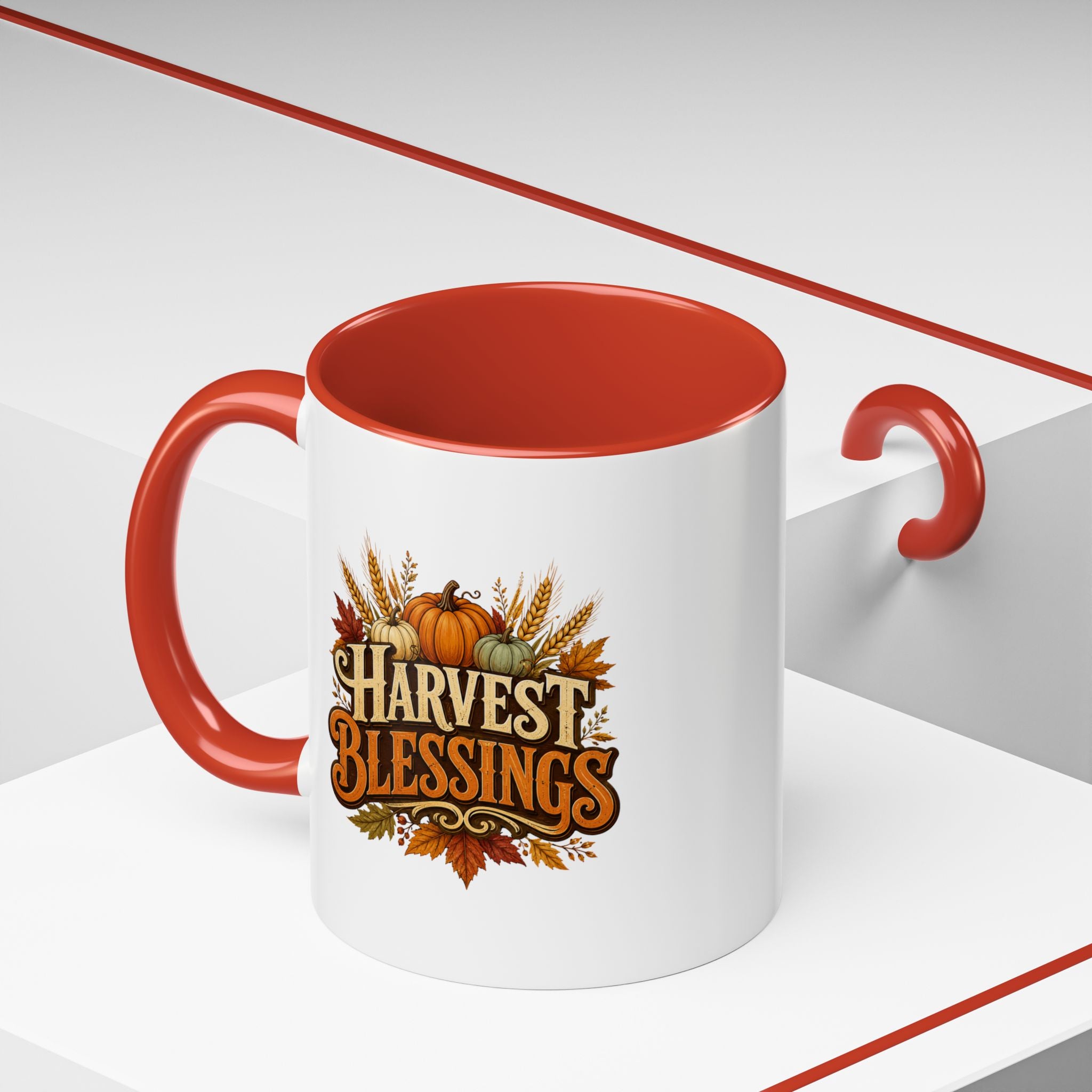 Thanksgiving Mug Harvest Blessings Coffee Mug — Fall Pumpkin & Wheat Thanksgiving Mug