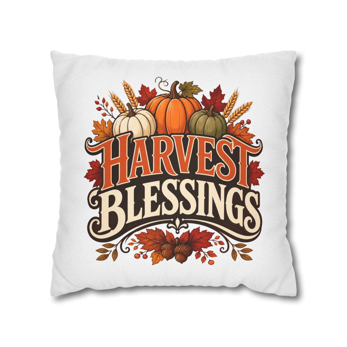 Thanksgiving Harvest Blessings Throw Pillowcase — Autumn Pumpkin Fall Decor