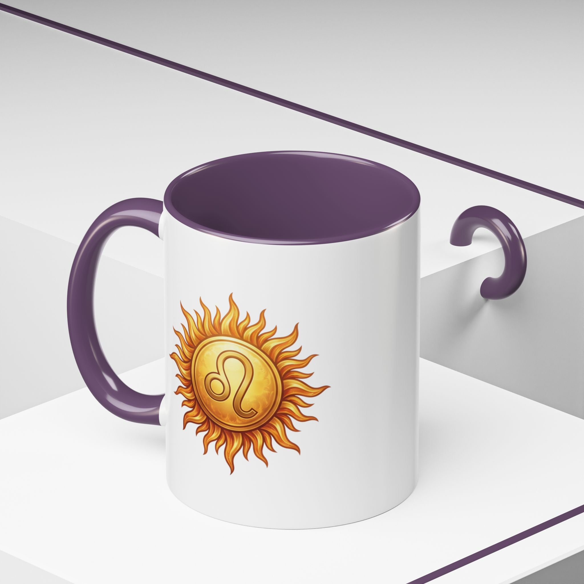 Leo Zodiac Sun Coffee Mug — Astrology Gift, Bold Sun & Leo Symbol Accent Mug