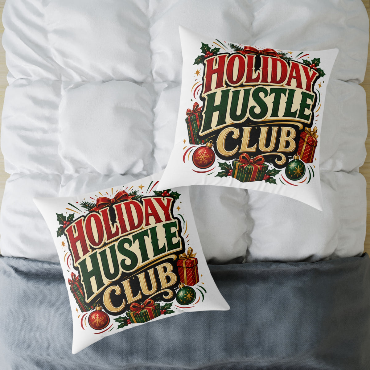 Christmas Holiday Hustle Club Throw Pillow — Festive Christmas Decorative Cushion