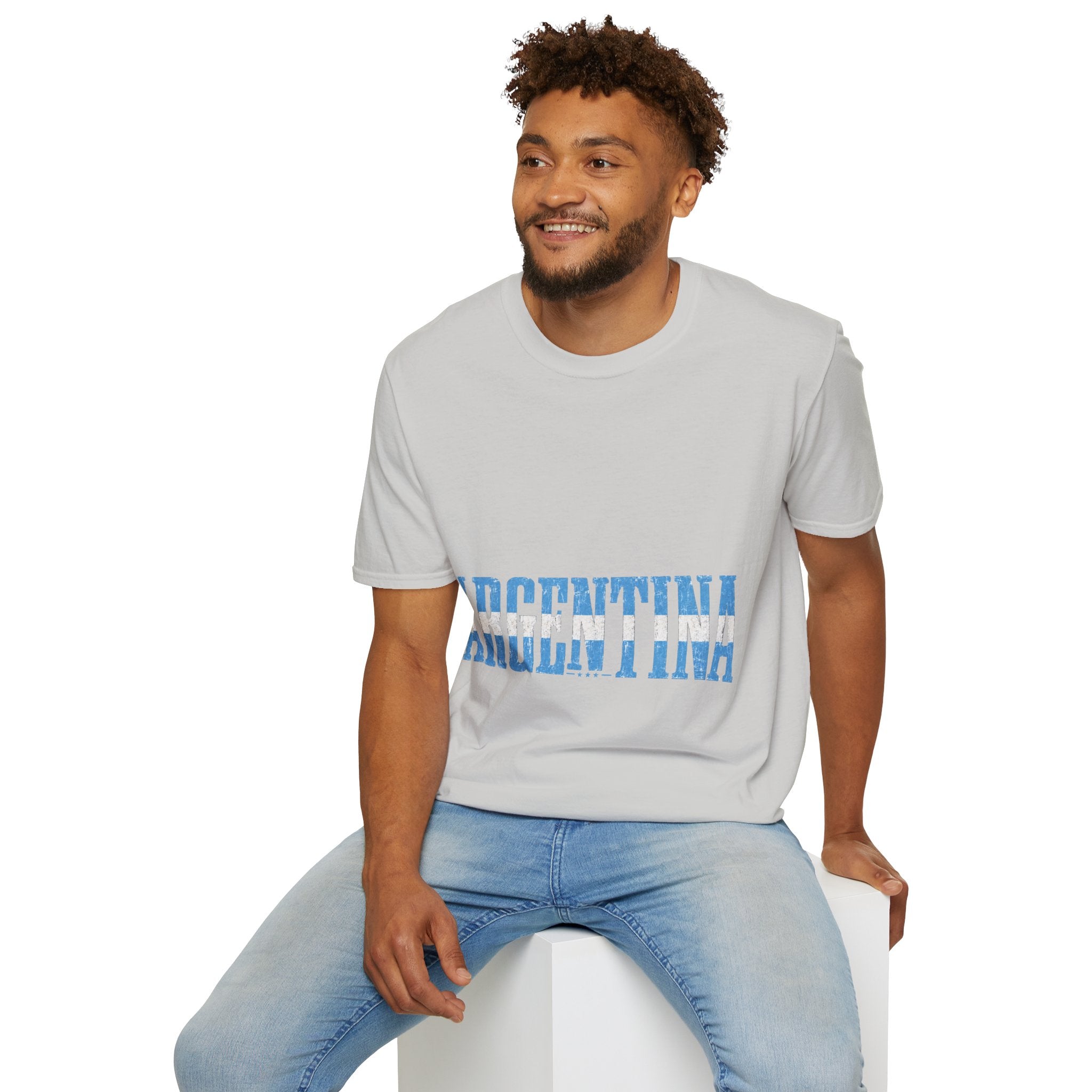 Argentina Stencil Tee — Horizontal Blue Text Argentina T-Shirt