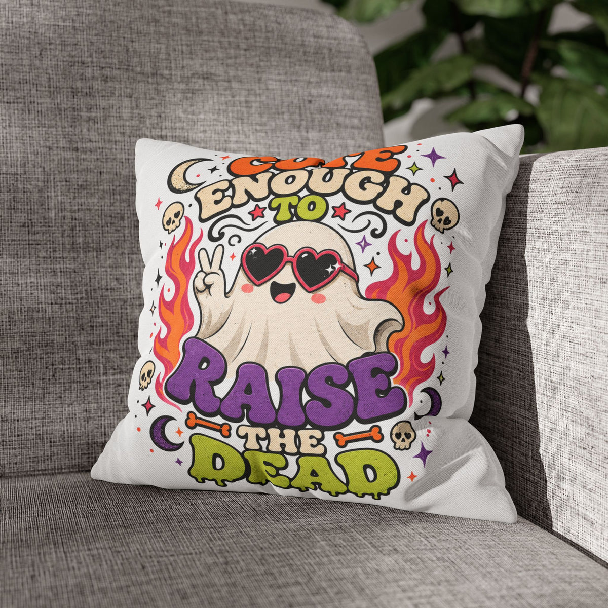 Halloween Cute Enough to Raise the Dead Ghost Pillowcase — Retro Halloween Decorative Throw Pillow