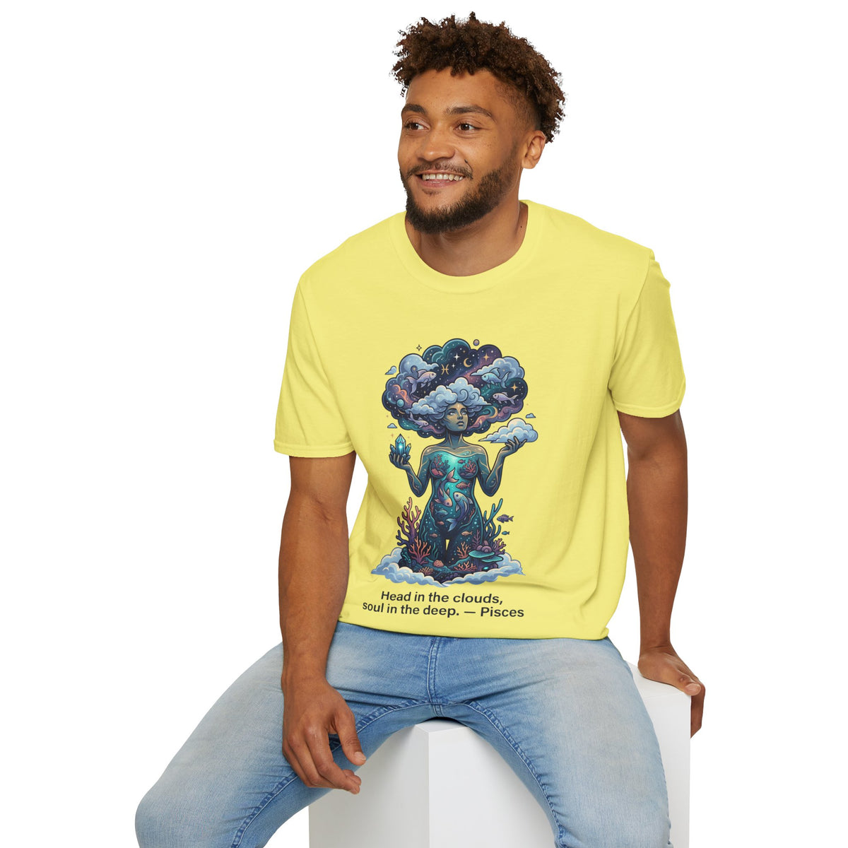 Pisces Zodiac in the Clouds T-Shirt — Dreamy Cosmic Woman Graphic Tee