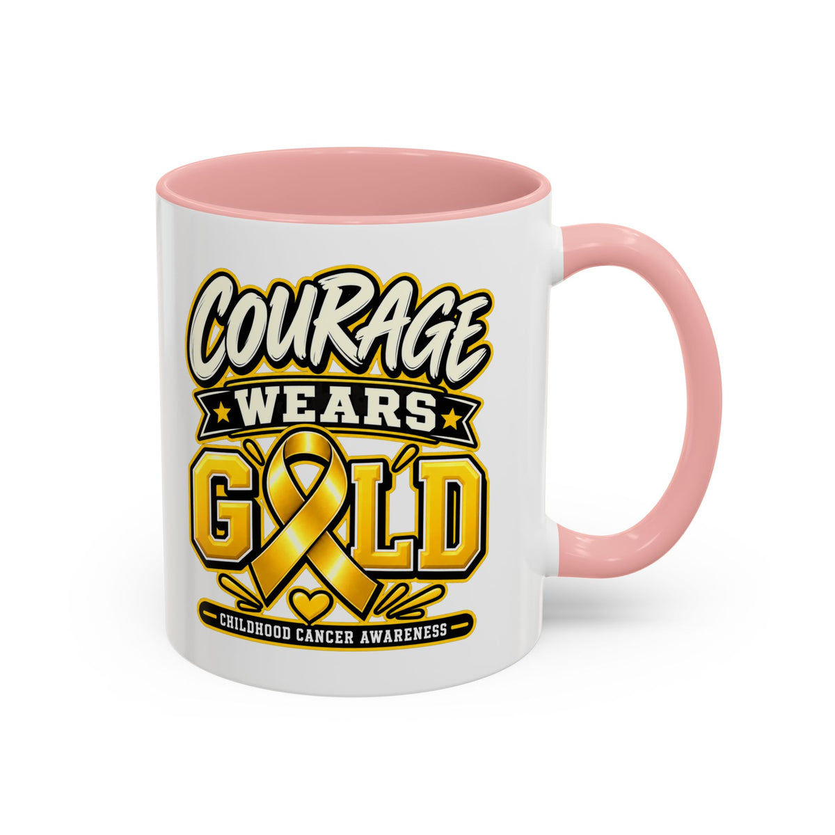 Courage Wears Gold Coffee Mug — Childhood Cancer Awareness Tea Cup