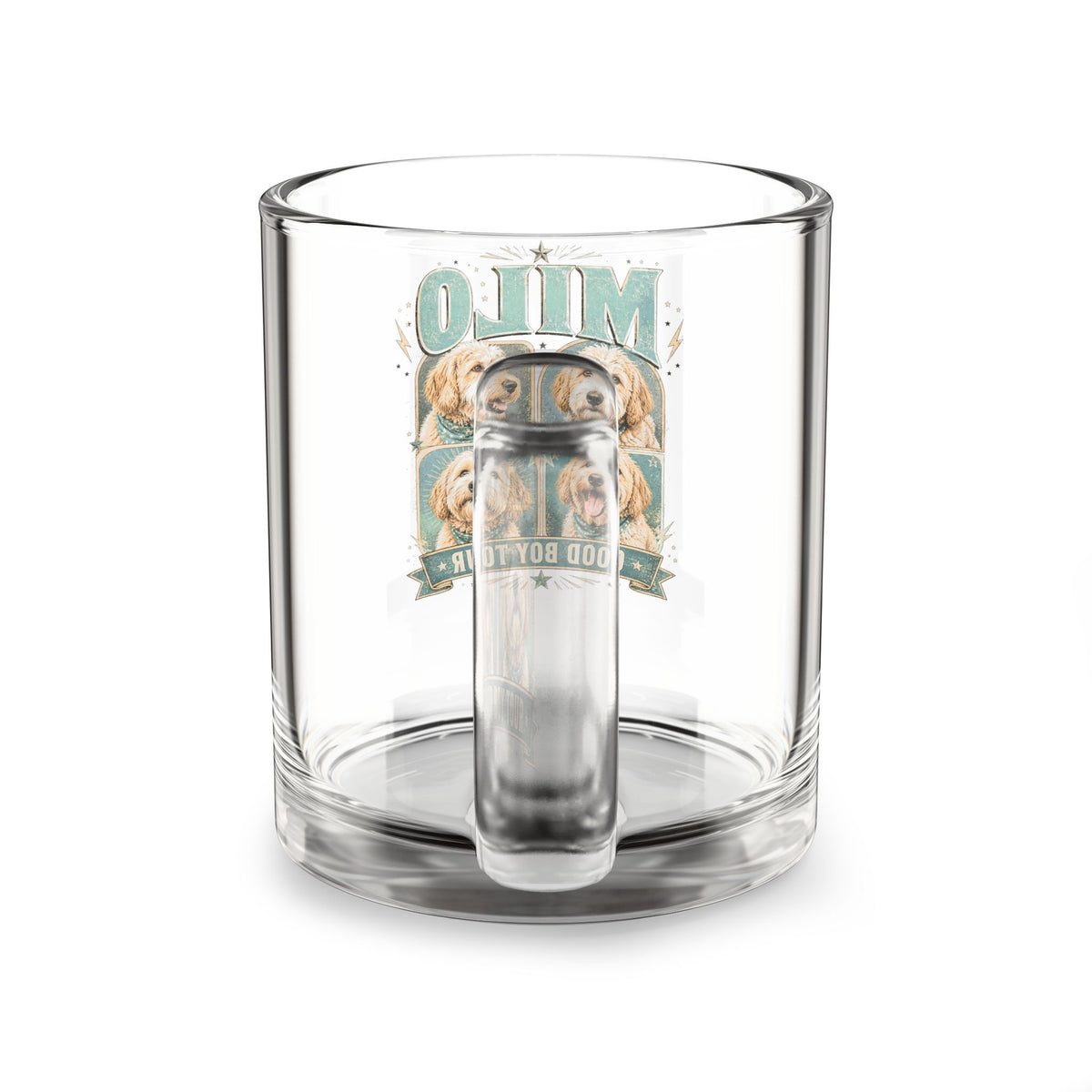 Milo "Good Boy Tour" 10oz Glass Mug — Personalized Dog Photo Coffee Cup