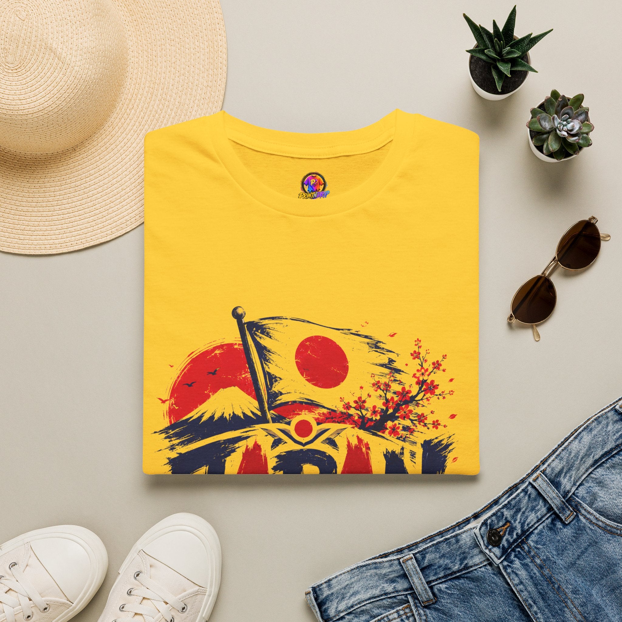 Japan Soccer T-Shirt — Japanese Flag & Cherry Blossom Football Graphic