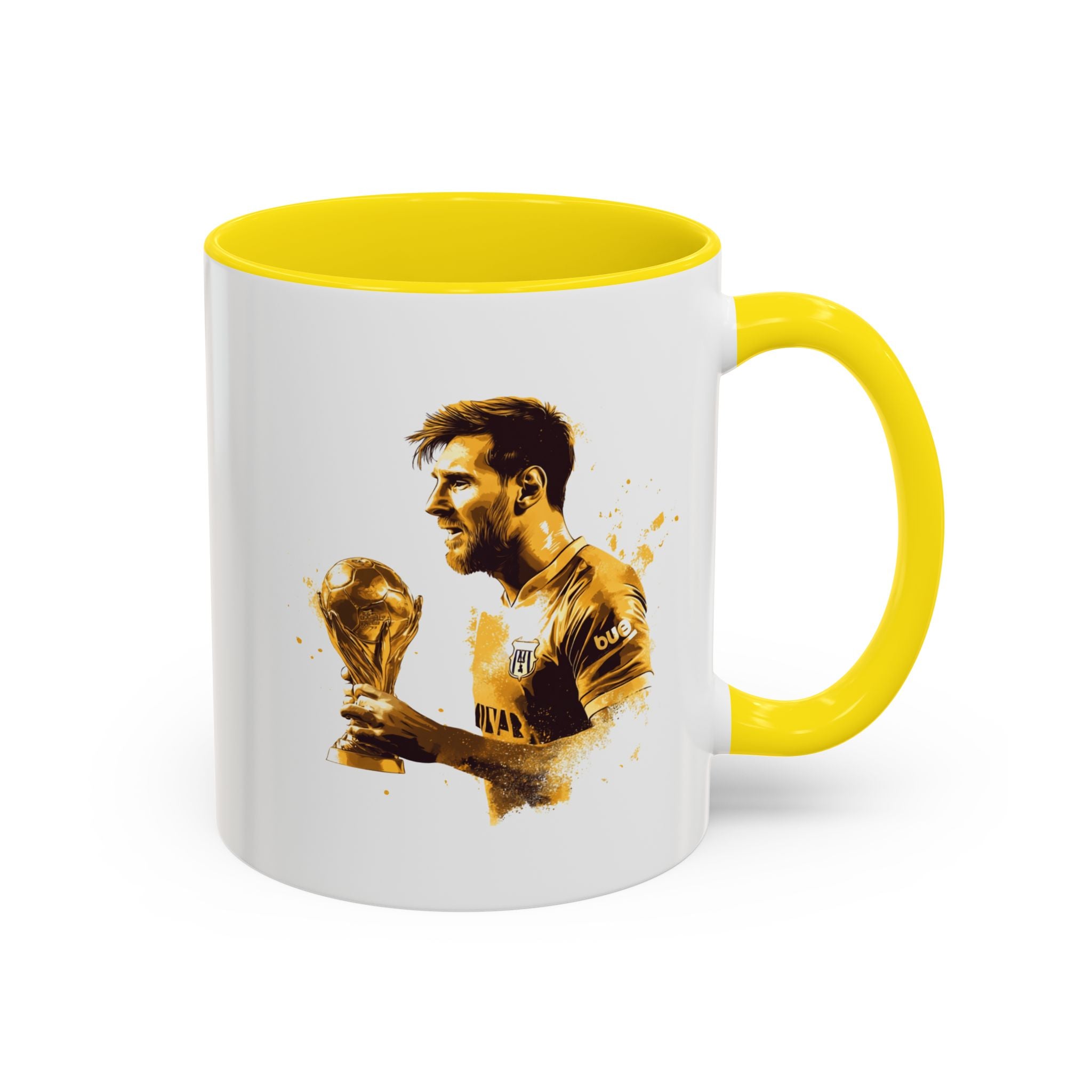 Soccer Legend Coffee Mug — Player Holding Trophy Accent Mug