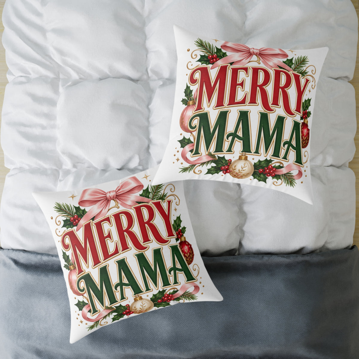 Merry Mama Christmas Pillow — Festive Holiday Decorative Throw Pillow for Moms