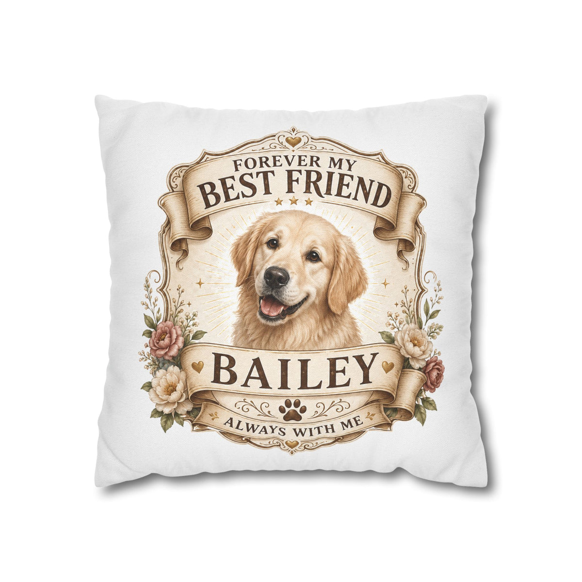 Golden Retriever Memorial Pillowcase Milo Bailey Dog Dad Mom — "Forever My Best Friend" Personalized Dog Name Cushion