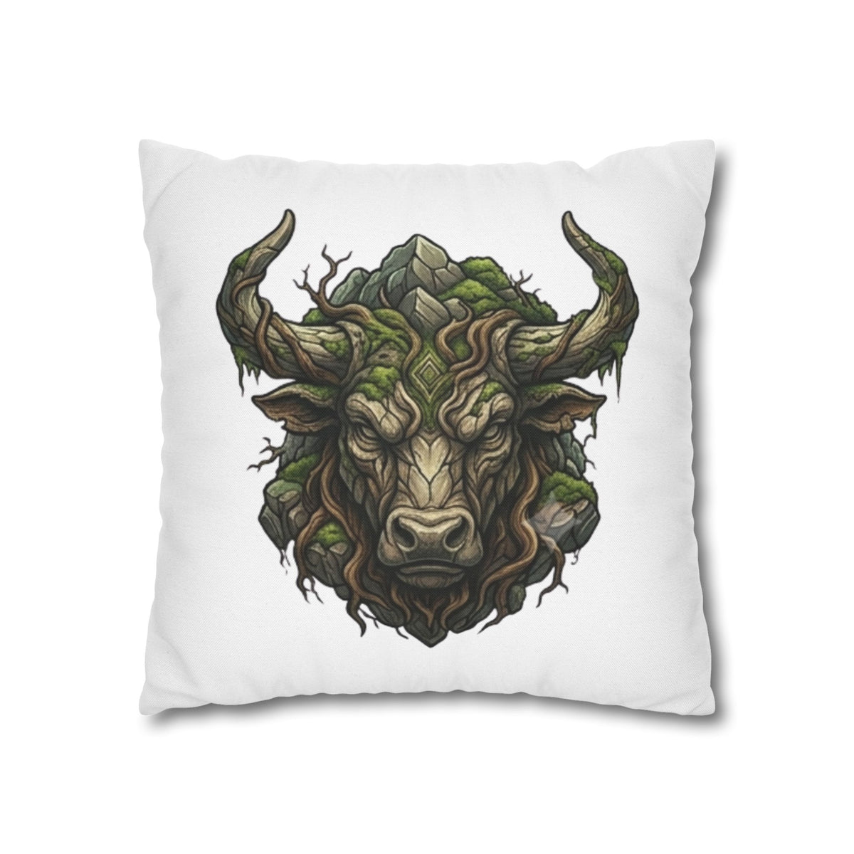 Taurus Forest Bull Decorative Pillowcase — Mythic Woodland Ox Accent Cushion