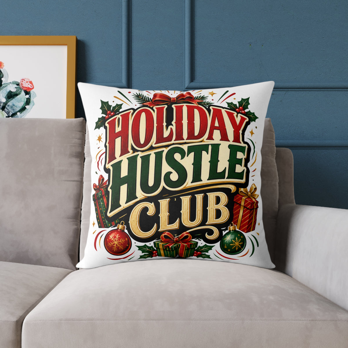 Christmas Holiday Hustle Club Throw Pillow — Festive Christmas Decorative Cushion
