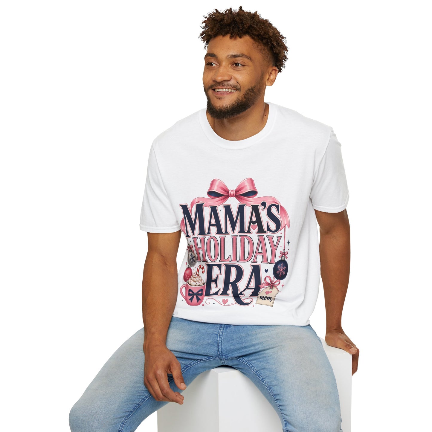 Mama's Holiday Era T-Shirt — Festive Pink Bow Christmas Tee for Moms
