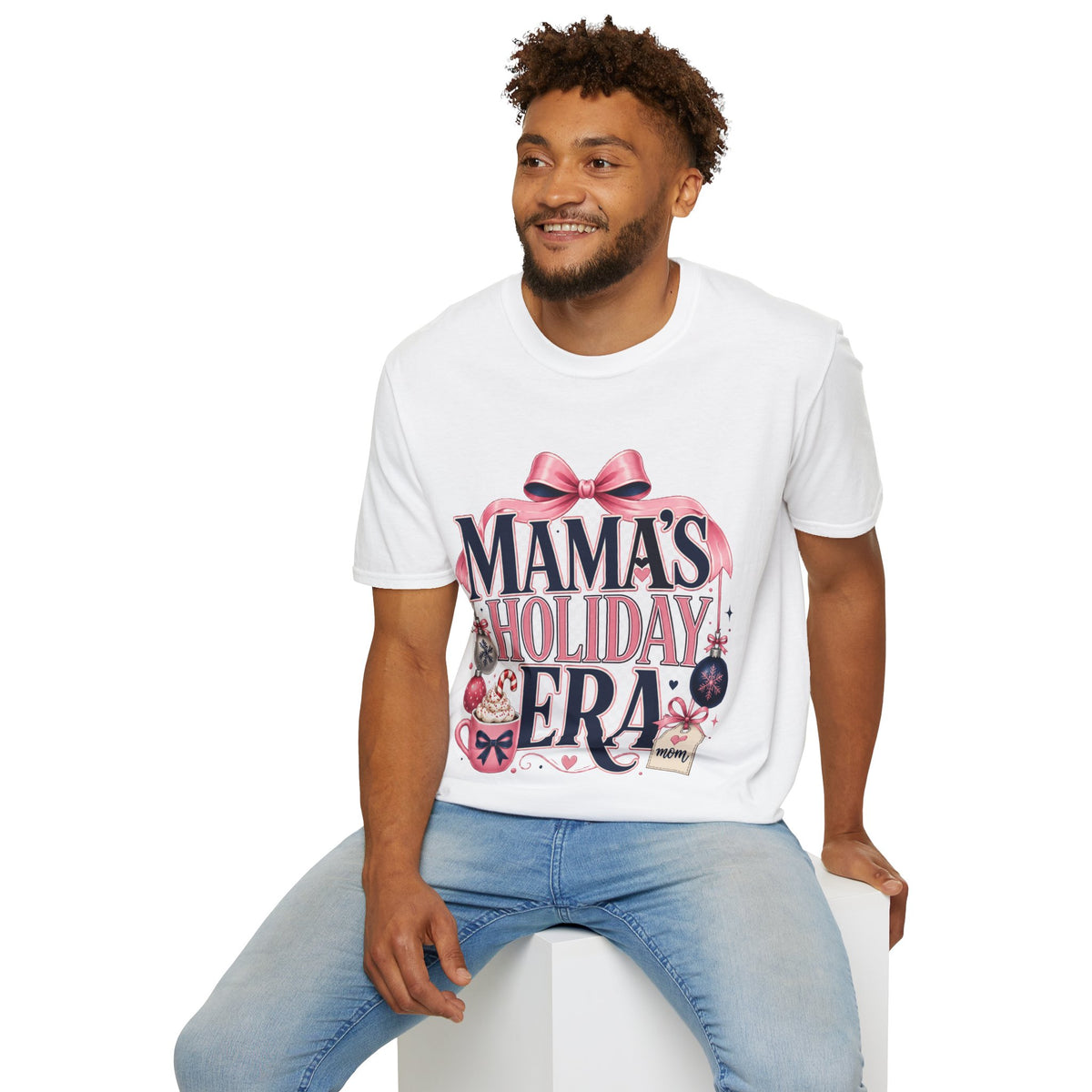 Mama's Holiday Era T-Shirt — Festive Pink Bow Christmas Tee for Moms