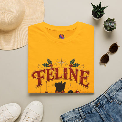 Feline Festive T-Shirt — Cute Black Cat Christmas Holiday Tee