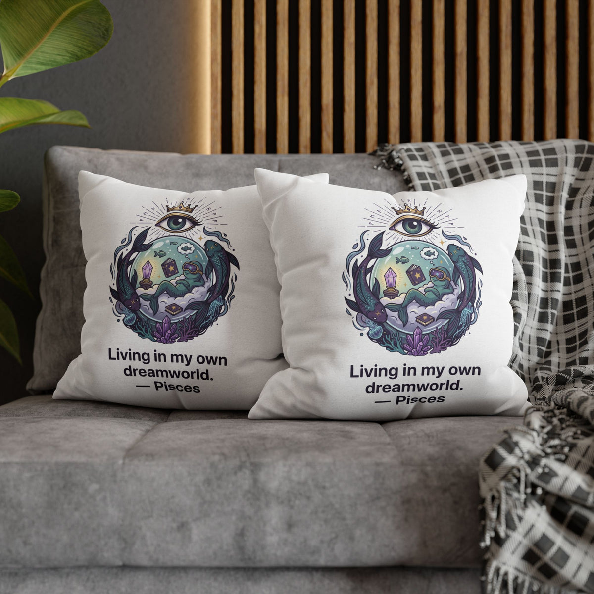 Pisces Dreamworld Decorative Pillowcase — "Living in my own dreamworld" Zodiac Cushion Cover