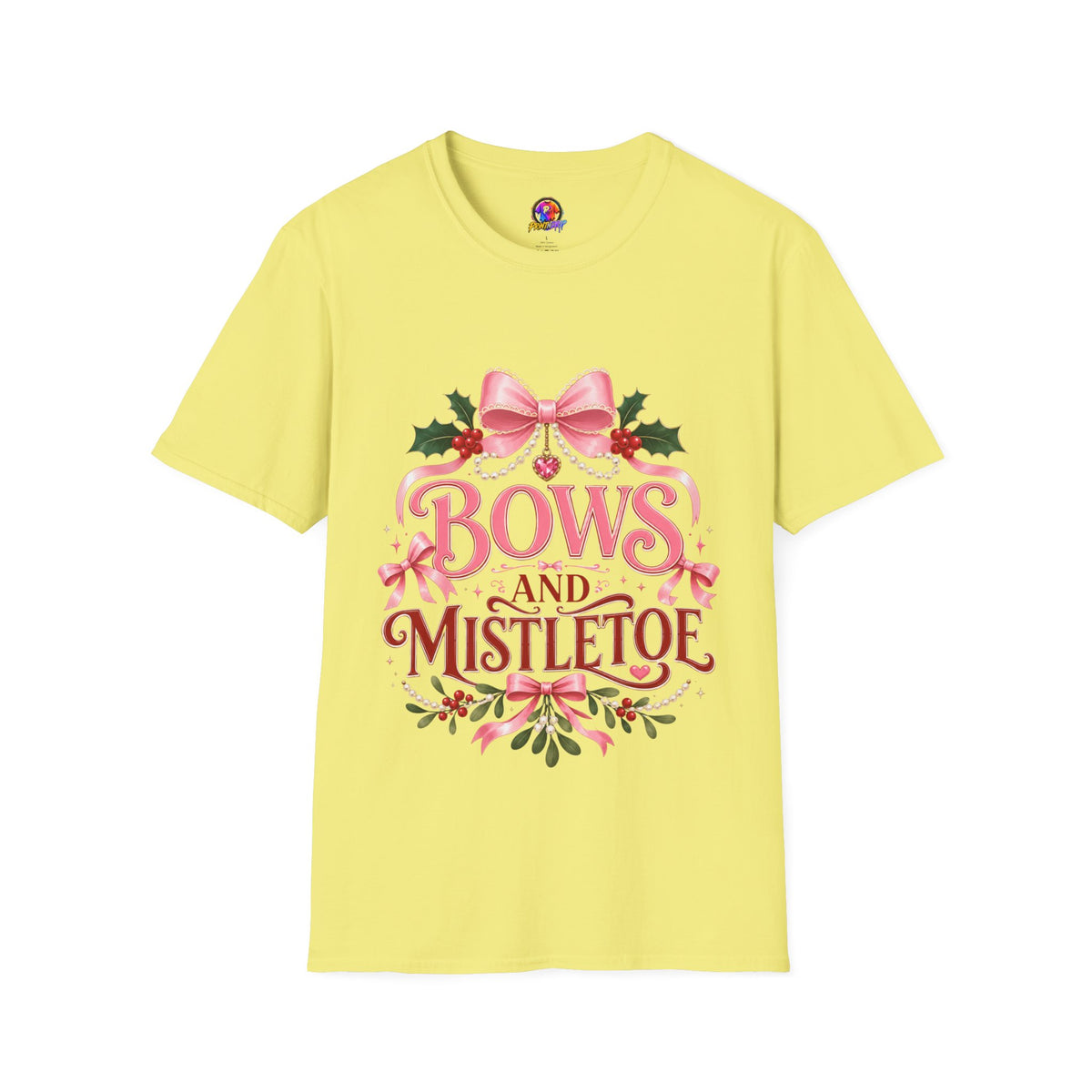 Bows and Mistletoe T-Shirt — Pink Holiday Bow Christmas Tee