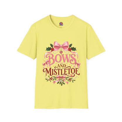 Bows and Mistletoe T-Shirt — Pink Holiday Bow Christmas Tee