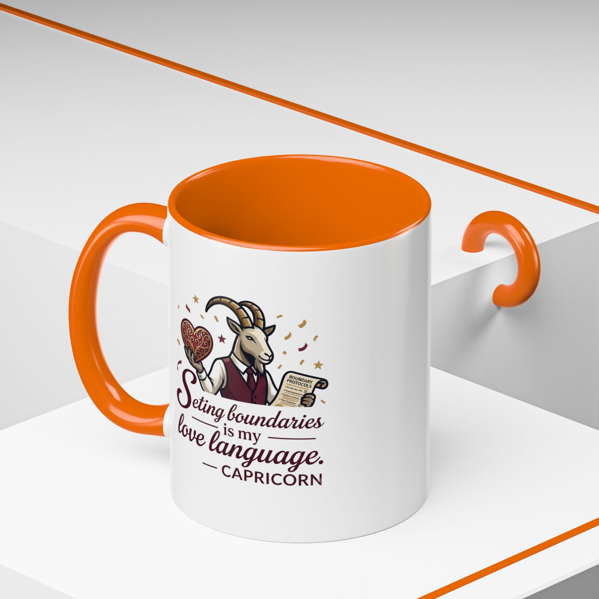 Capricorn Zodiac Coffee Mug — "Setting Boundaries Is My Love Language" Accent Mug
