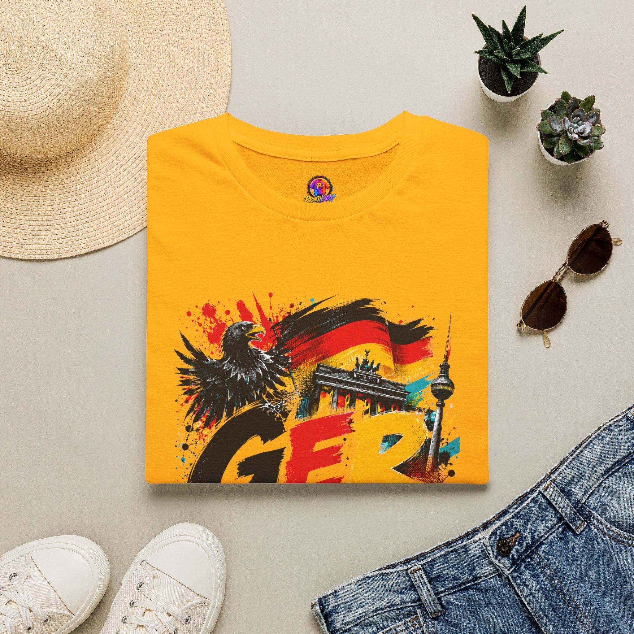 Germany Soccer Graphic T‑Shirt — Flag, Eagle & Brandenburger Tor Design