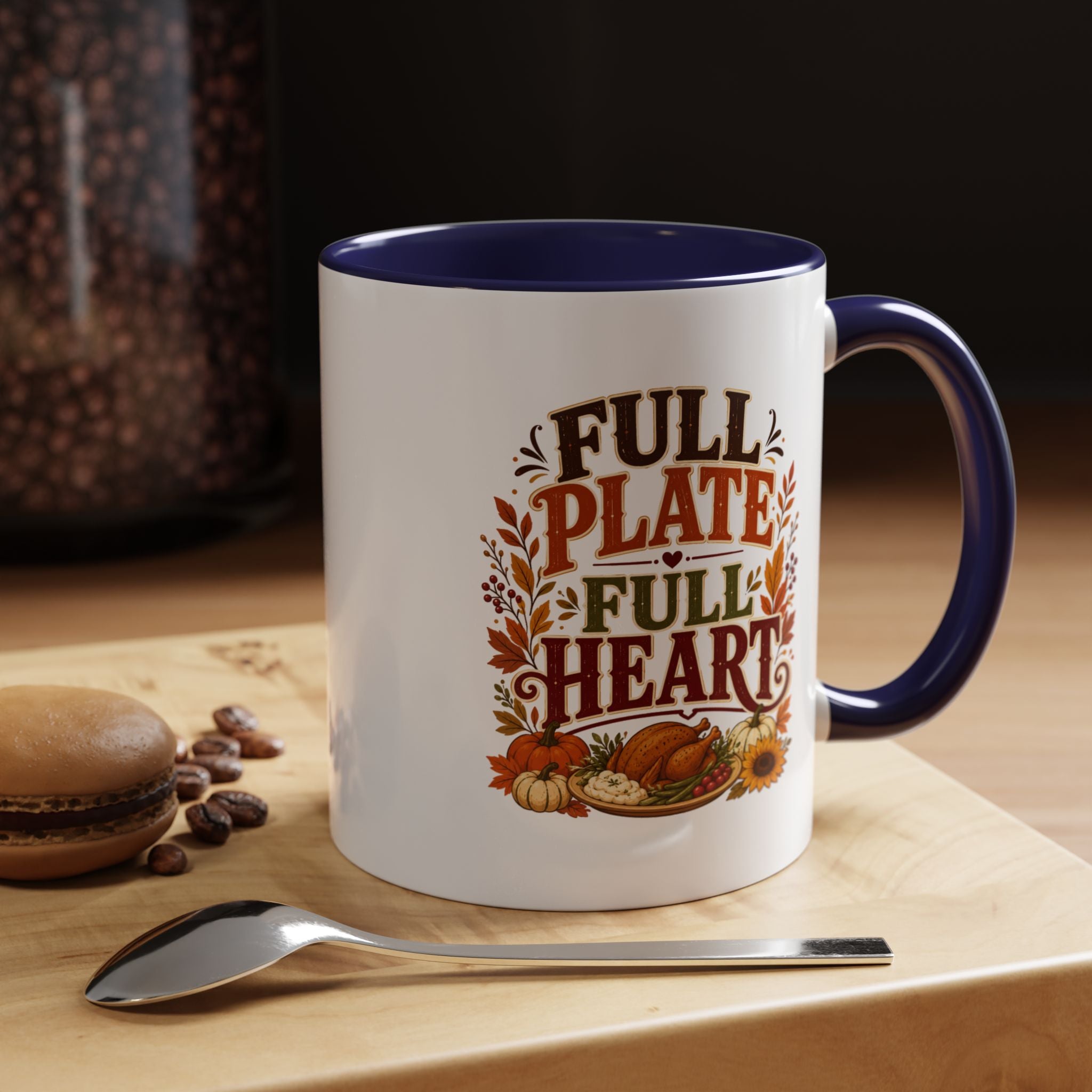 Thanksgiving Mug Full Plate Full Heart Accent Coffee Mug — Fall Thanksgiving Harvest Tea Cup