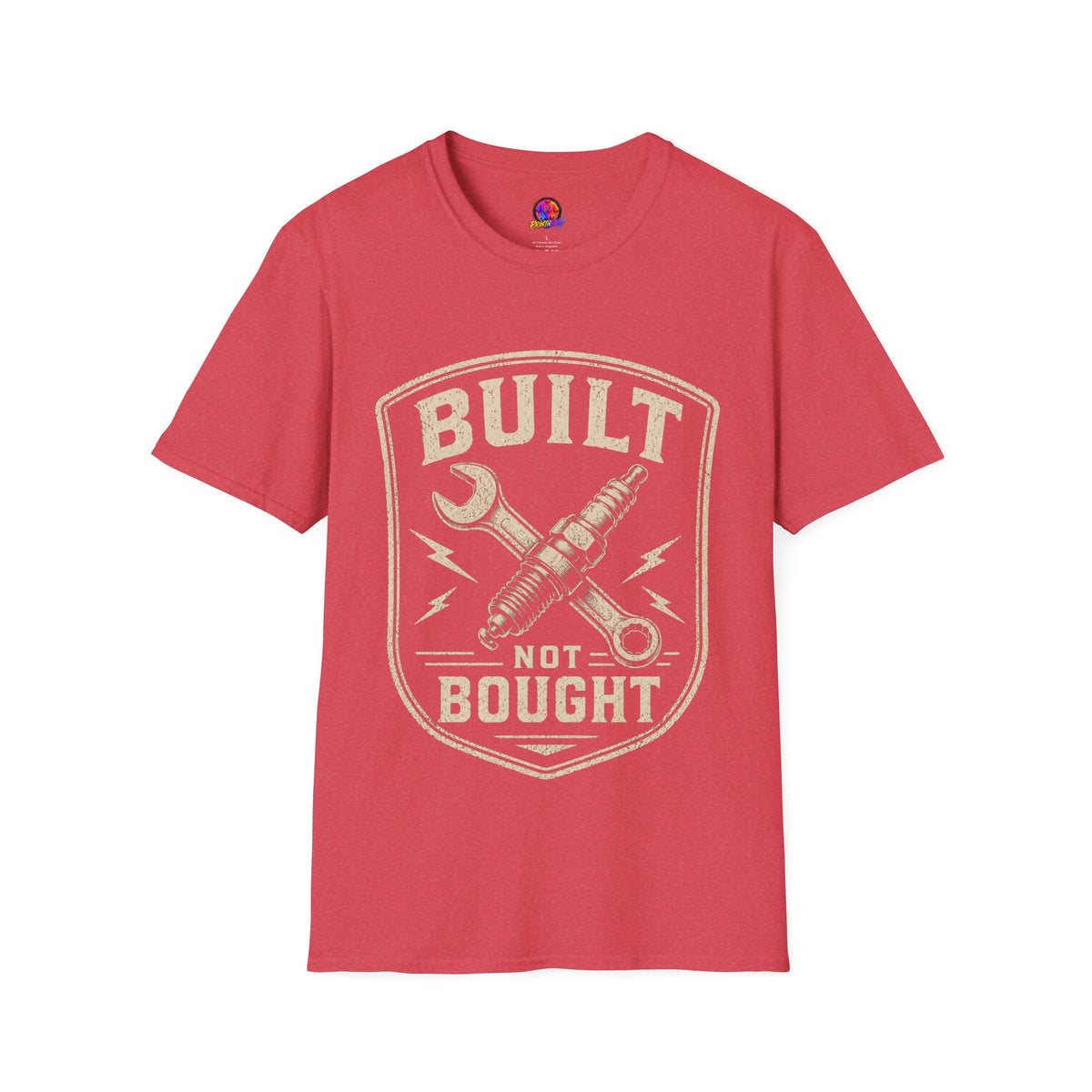 Built Not Bought T-Shirt — Vintage Mechanic Wrench & Spark Plug Design