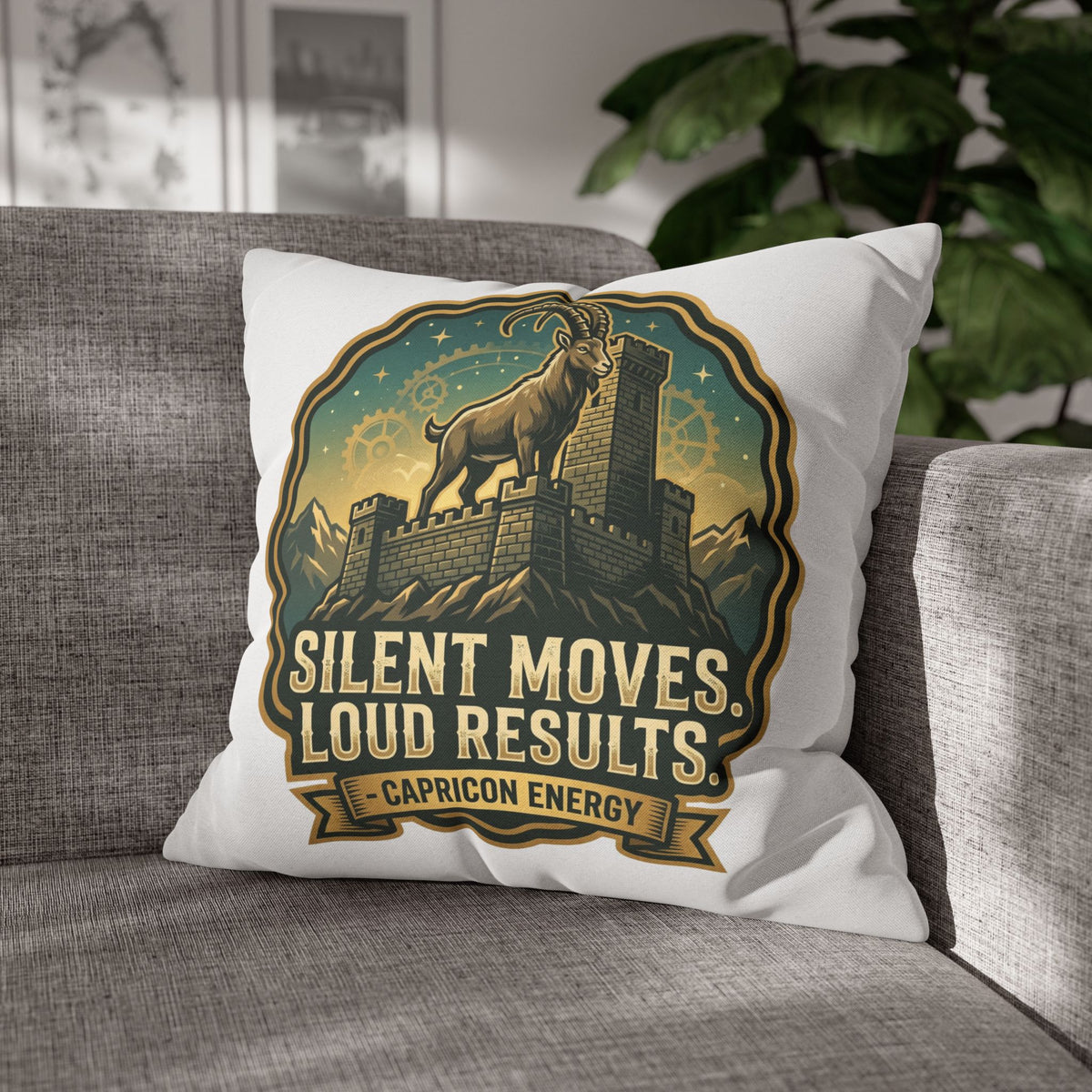 Capricorn Pillowcase – "Silent Moves, Loud Results" Zodiac Decor