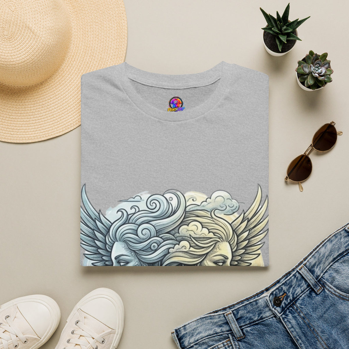 Mythic Moon & Sun Faces T-Shirt — Celestial Duality Graphic Tee