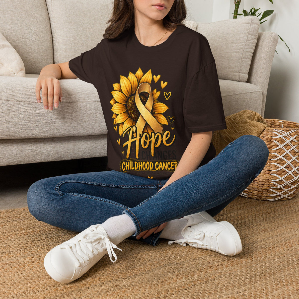 Childhood Cancer Awareness T-Shirt — "Hope Changes Lives" Sunflower Ribbon