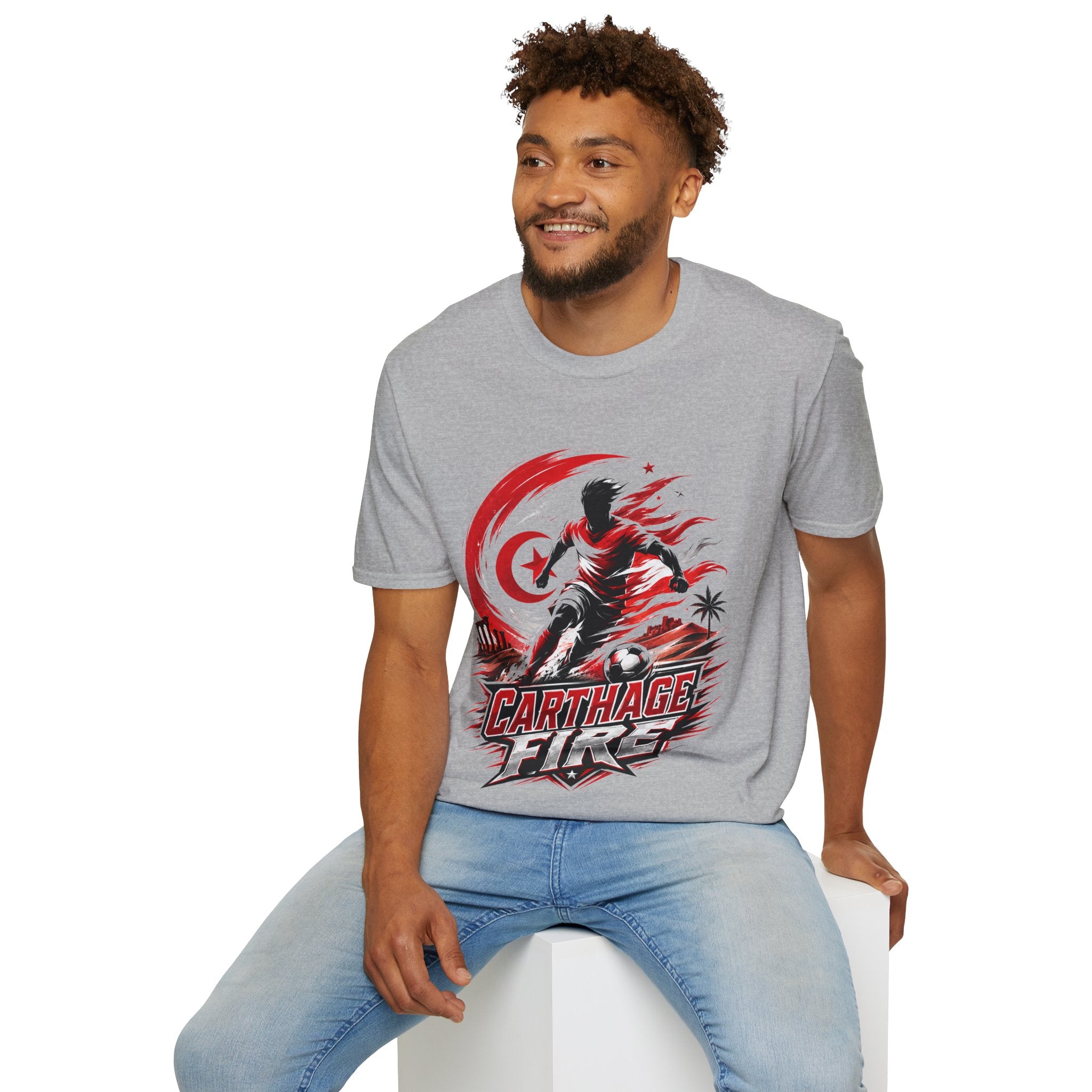 Tunisia Carthage Fire Soccer T-Shirt — Red Crescent Football Fan Tee