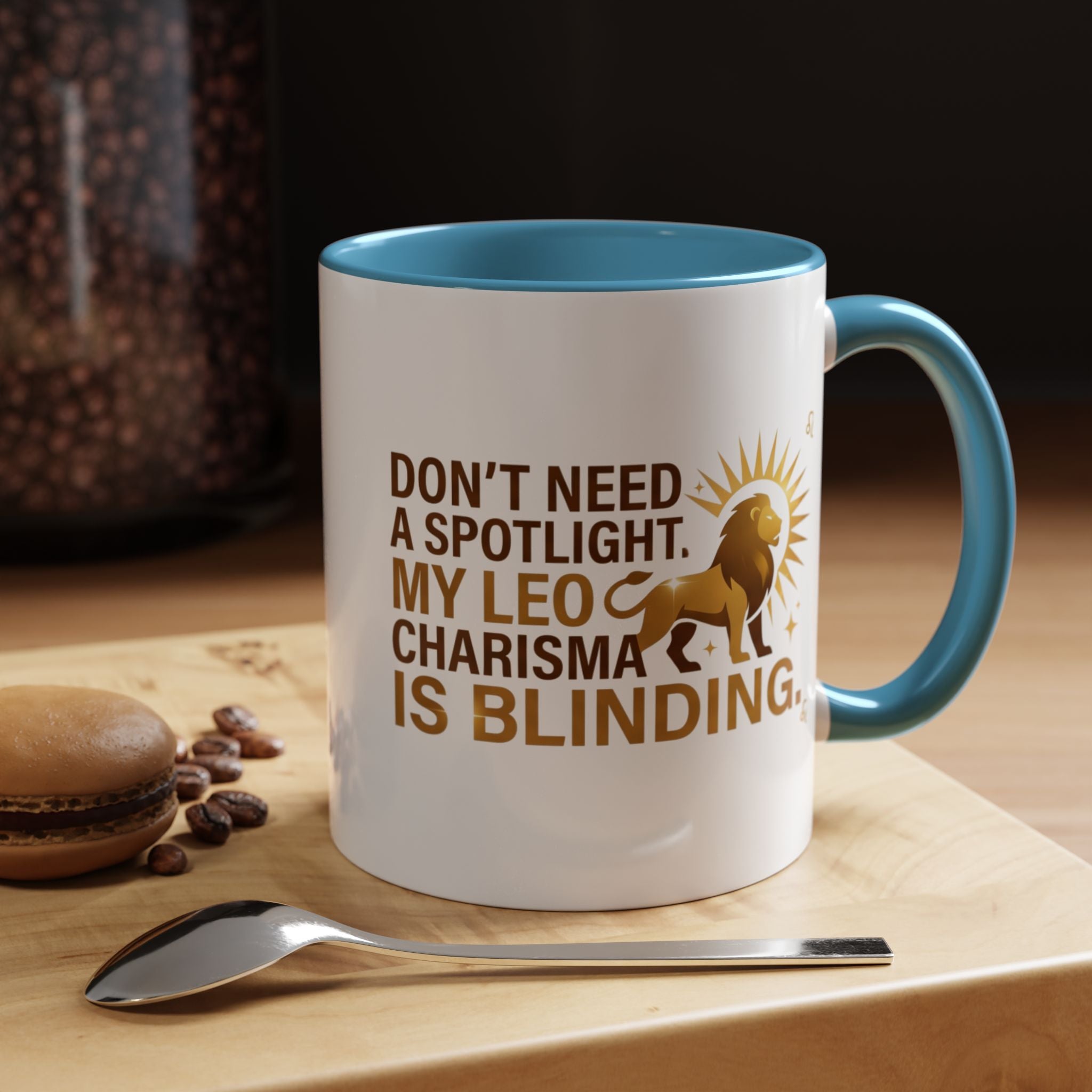 Leo Horoscope Coffee Mug — “My Leo Charisma Is Blinding” Accent Mug