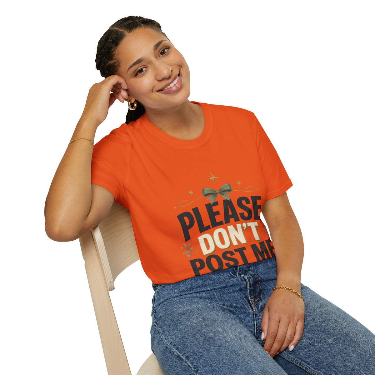 T-Shirt — Please Don’t Post Me Graphic Tee (Cute Bow, Social Media Humor)