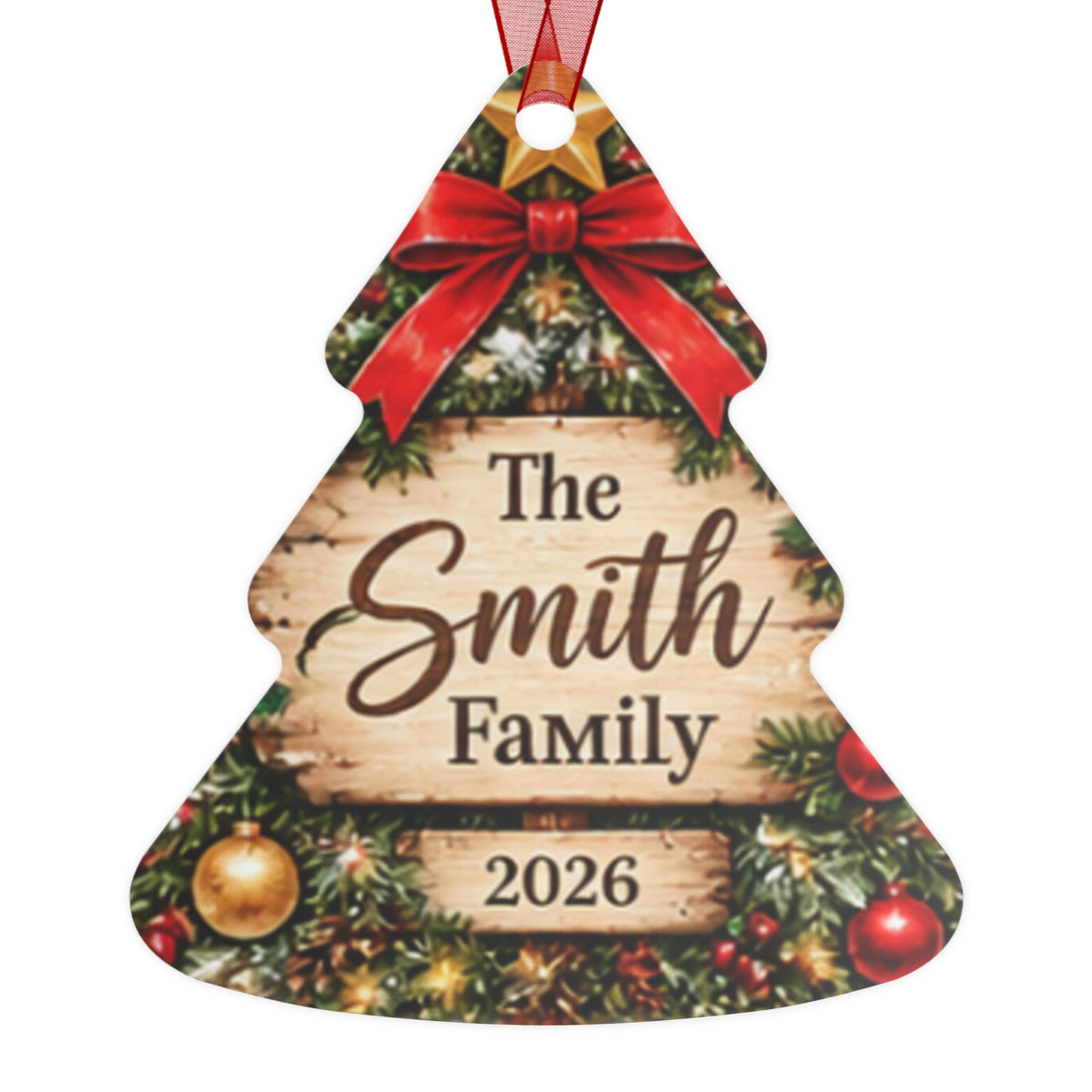 Personalized Family Metal Ornament — Custom 'The Smith Family 2026' Christmas Tree Decoration