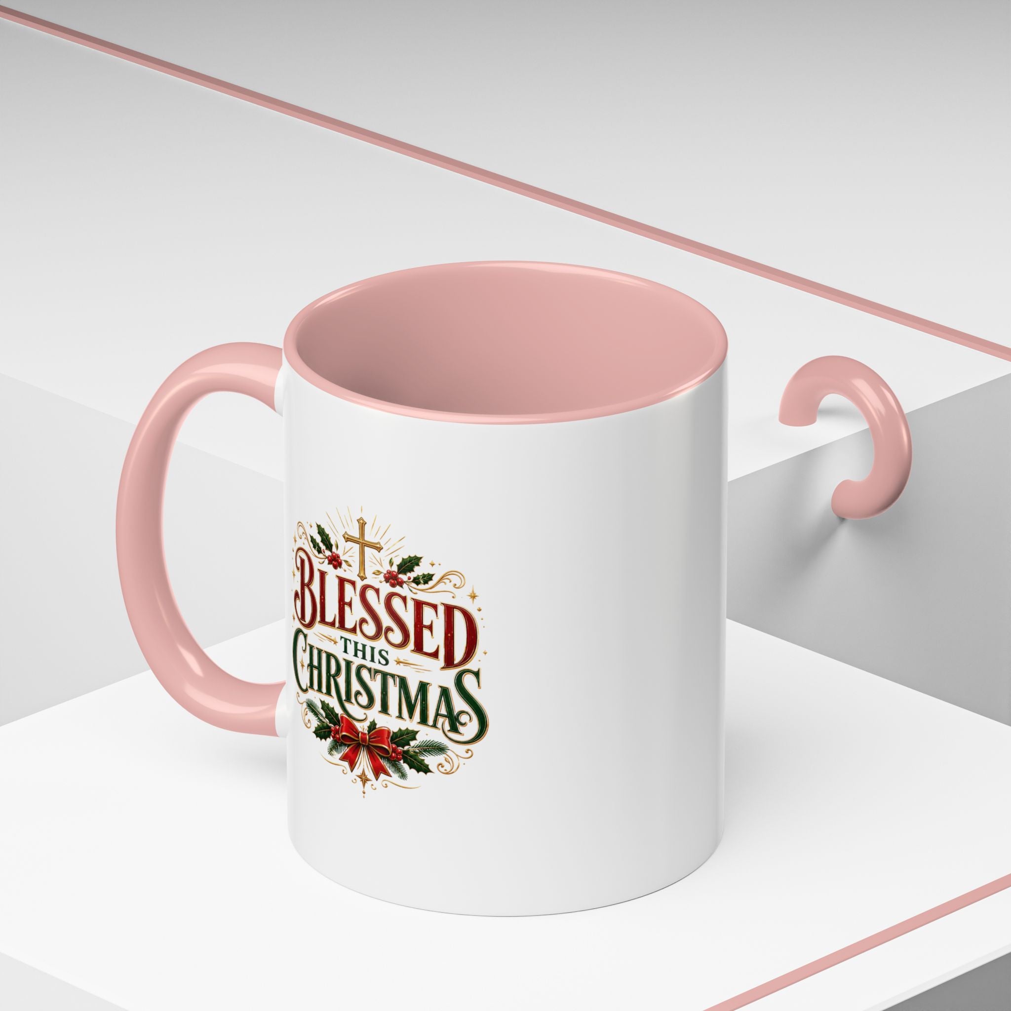 Blessed This Christmas Accent Coffee Mug – Holiday Religious Poinsettia Coffee Cup